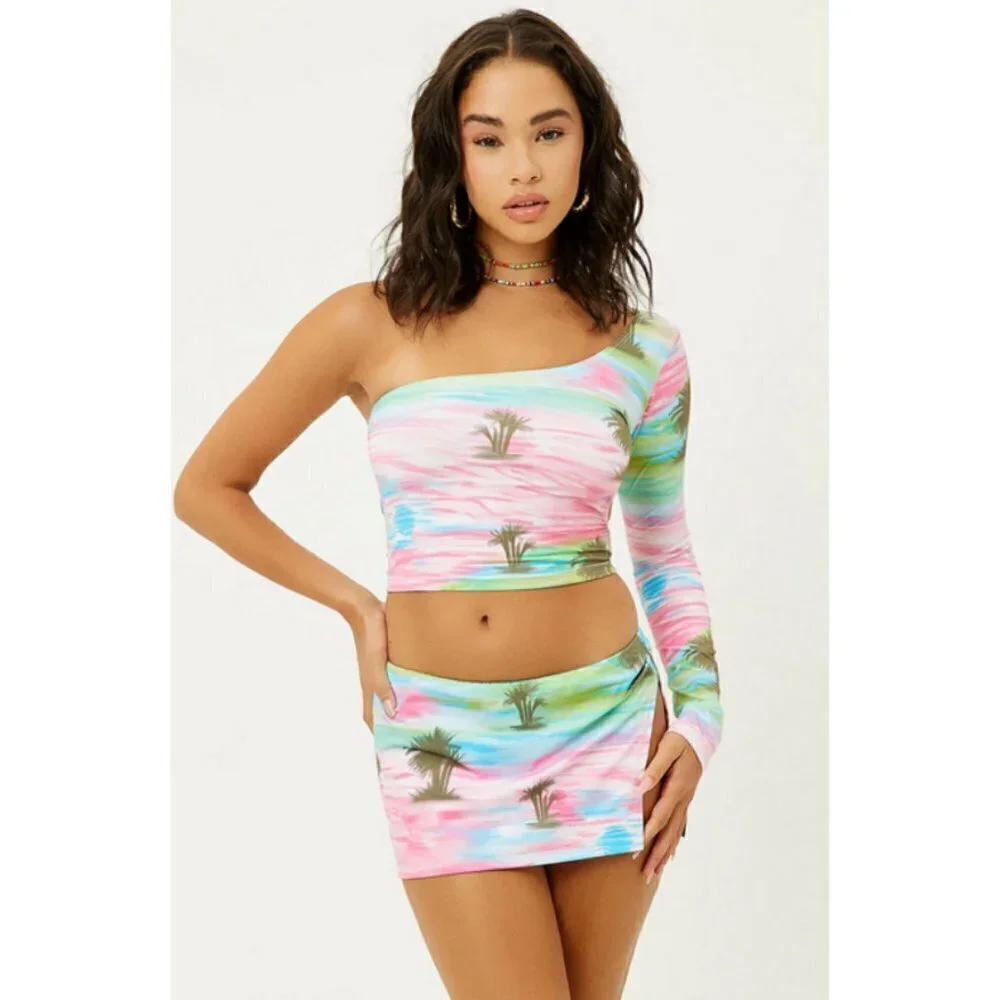 💕FRANKIES BIKINIS💕 Tina One Shoulder Bikini Top ~ Palmz Print Large L NWT